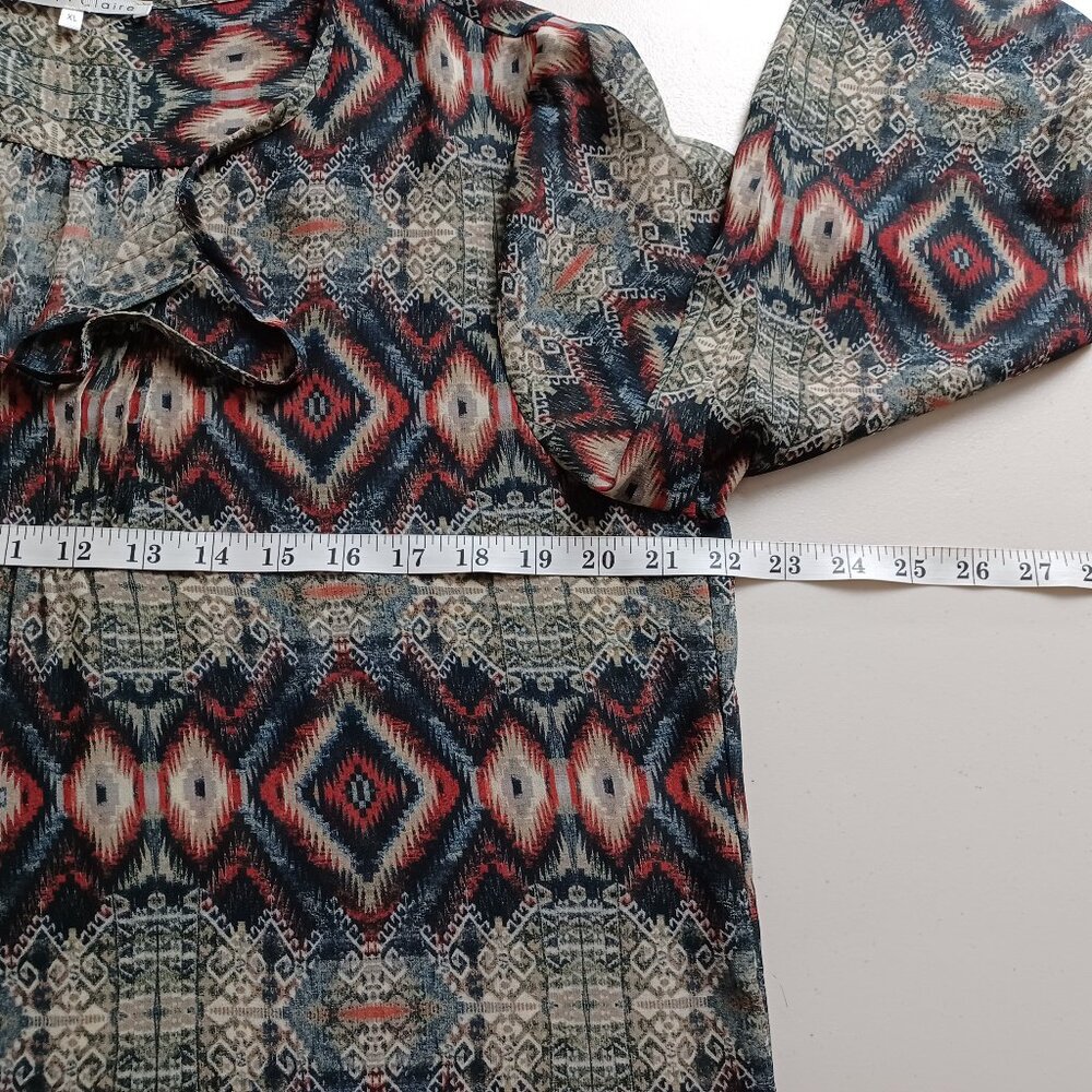 Aztec Pattern Tab Sleeve Blouse - Picture 12 of 16